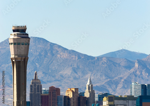 Canvas Print Las Vegas skyline with airport control tower
