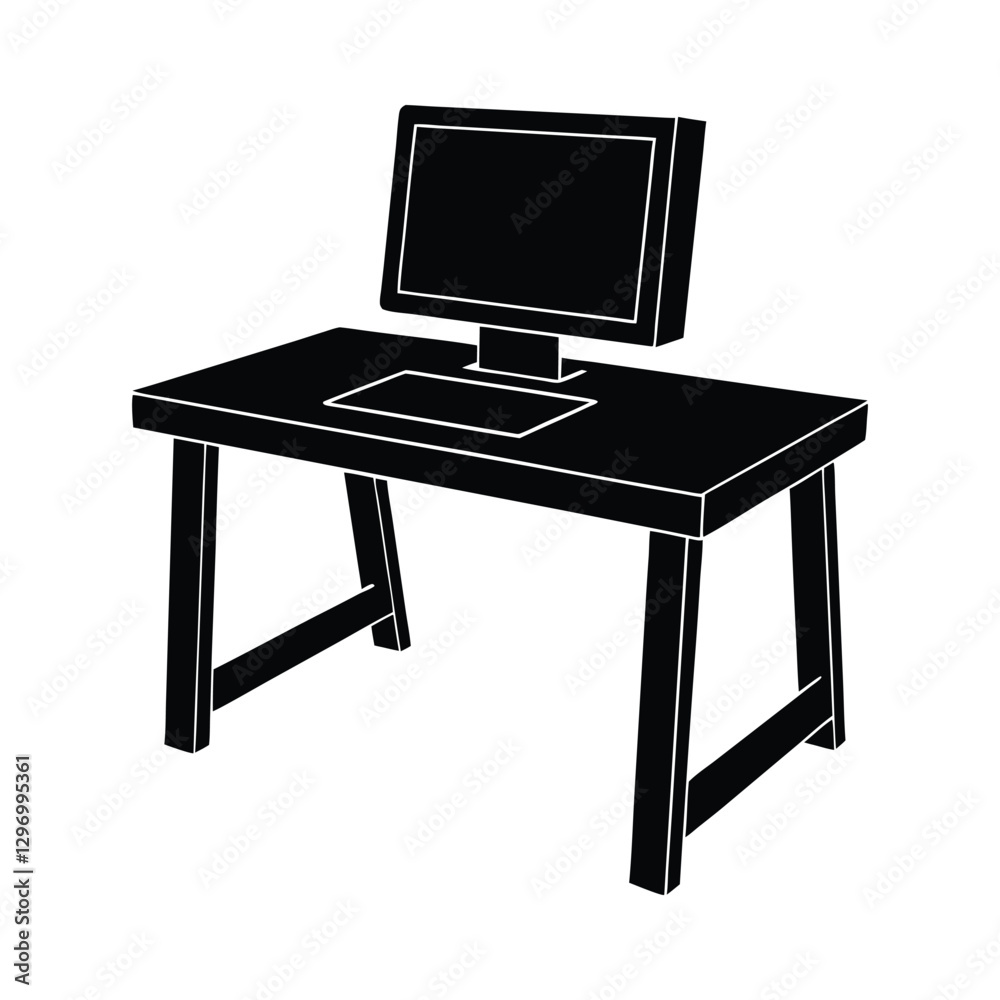 laptop computer and desk silhoutted on white background. laptop computer and desk silhoutted on white background.