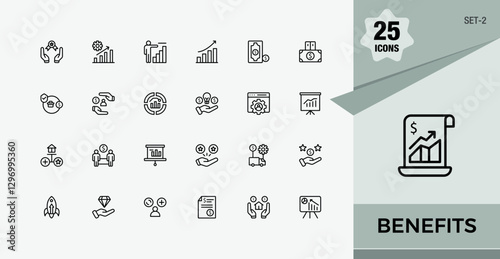 Benefits modern icon. Contains such icons as business, wellness, benefit, development, bonus, reward and more. Icons for design. Editable stroke. Vector illustration.