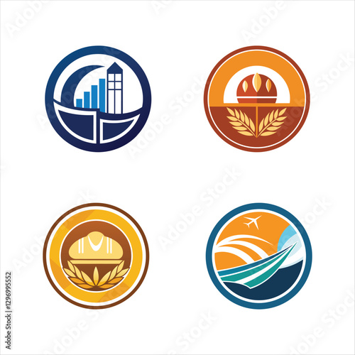 Four Circular Logos Business, Bakery, Bread, Travel Design