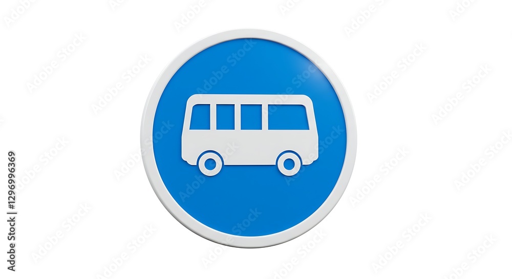 A bus stop sign in blue and white, featuring a simple bus icon, against a white background A bus stop sign in blue and white, featuring a simple bus icon, against a white background