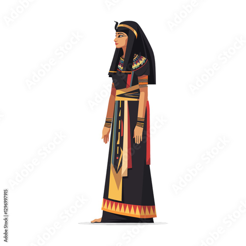 An Elegantly Dressed Ancient Egyptian Woman Is Standing In Profile