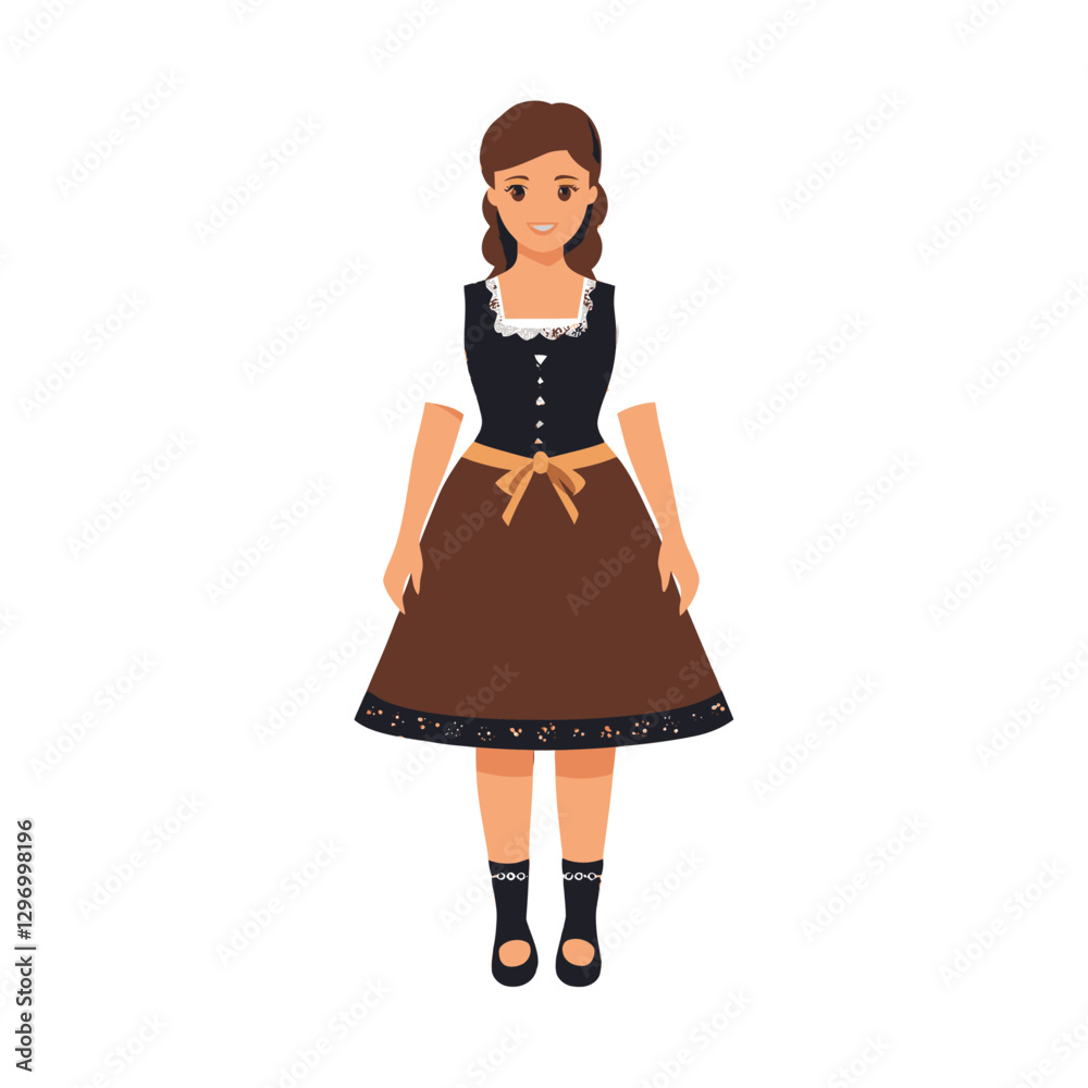 A Standing Woman Wearing A Traditional Style Dress And Socks A Standing Woman Wearing A Traditional Style Dress And Socks
