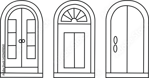 Door icon line vectors set and collection