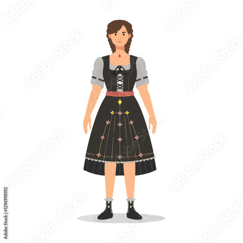 An Illustrated Depiction Of A Woman Wearing Traditional Clothing