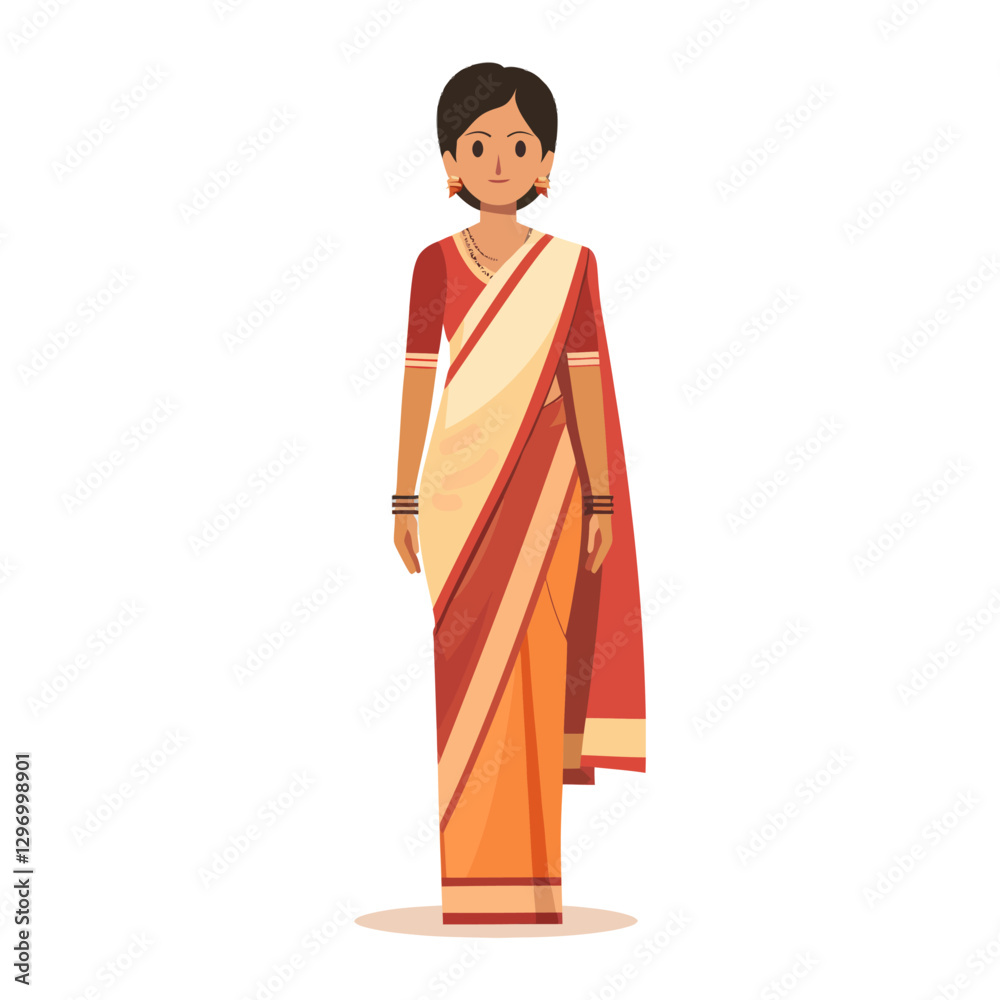 A Standing Woman Wearing A Traditional Colorful Sari And Jewelry A Standing Woman Wearing A Traditional Colorful Sari And Jewelry