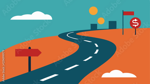 Road Ahead with Signposts A winding road with signposts saying Savings Emergencies and Future illustrating the journey of financial preparedness.