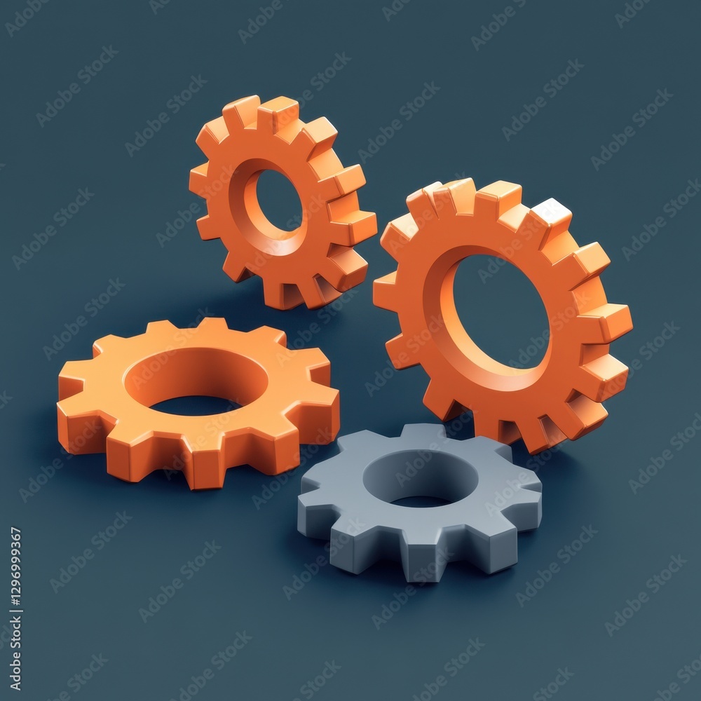 Three stylized gears in orange and gray, representing collaboration and innovation in technology. Three stylized gears in orange and gray, representing collaboration and innovation in technology.