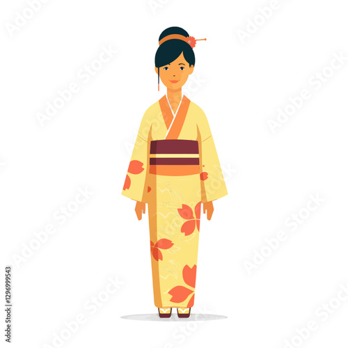 A Standing Illustration Depicting A Woman Wearing A Traditional Garment