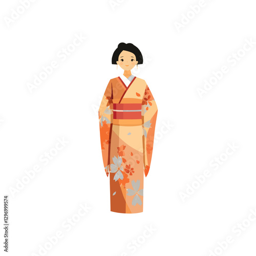 A Female Cartoon Figure Wearing A Traditional Patterned Garment