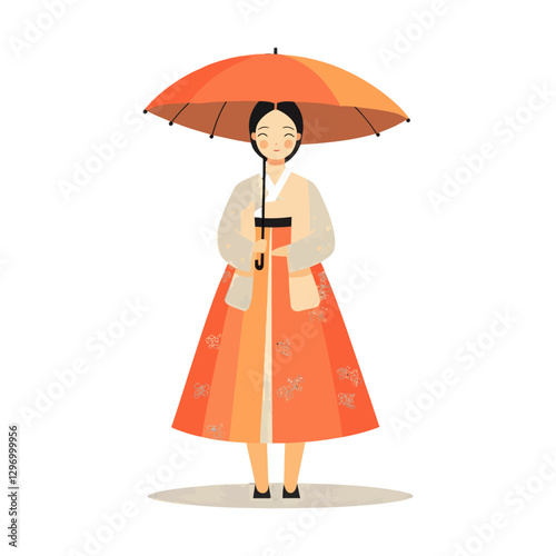 A Woman Holding An Orange Umbrella Is Smiling Cheerfully