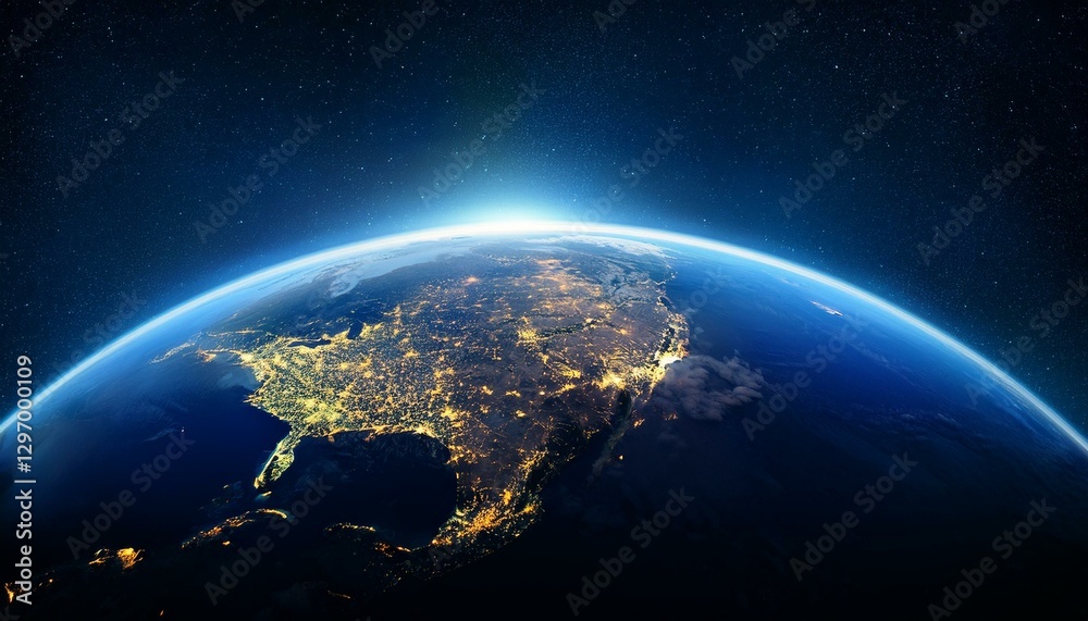 Obraz premium Half-Sphere Earth from Space with Rising Sun – Climate Symbolism