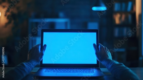  Laptop screen displays the infamous blue screen of death (BSOD), filled with white error text. A classic symbol of system failure, crash, and frustration.