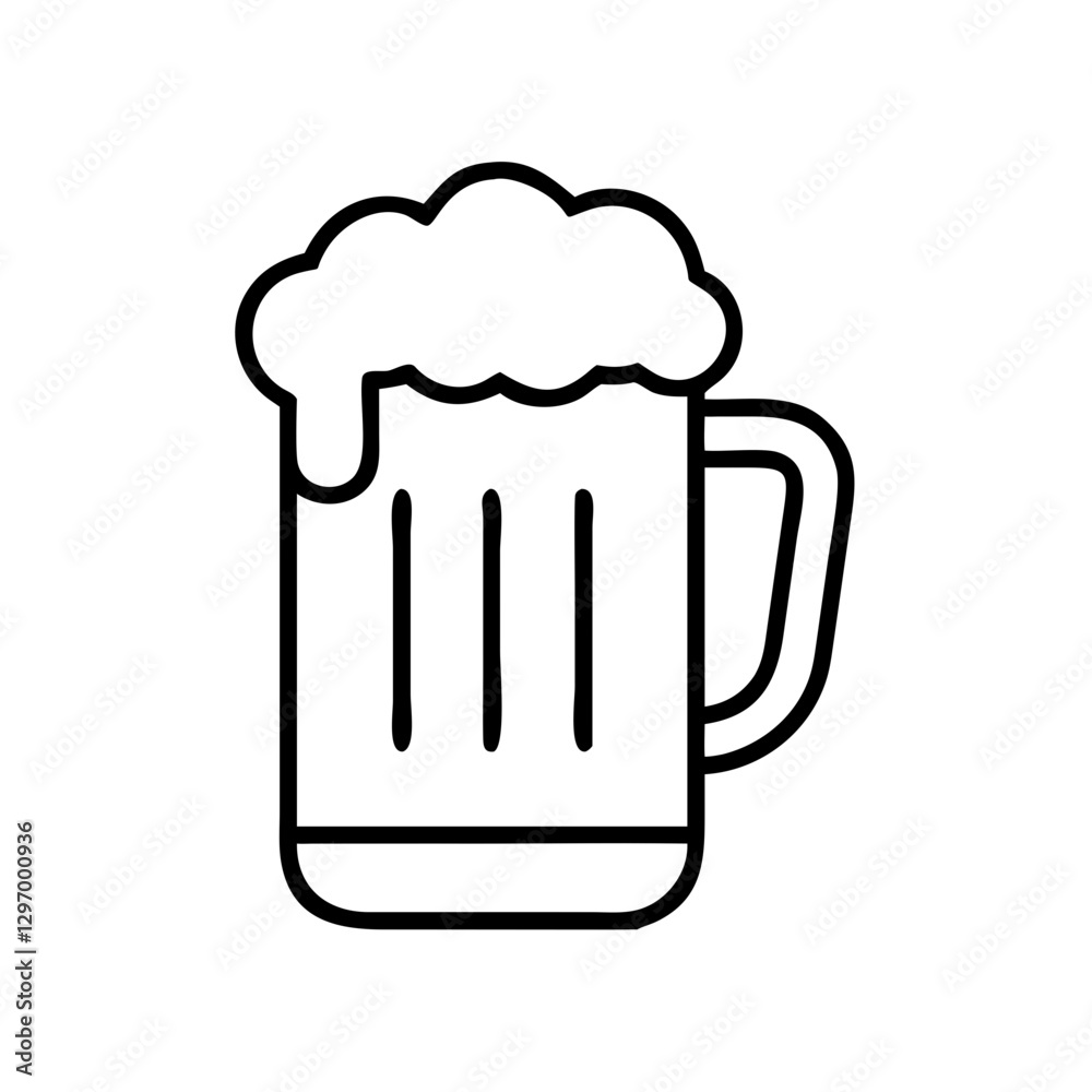 Beer mug icon with foam, representing enjoyment and celebration, black outline, modern design Beer mug icon with foam, representing enjoyment and celebration, black outline, modern design