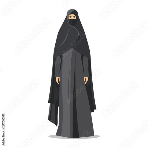 A Standing Person Wearing A Full Black Modest Garment