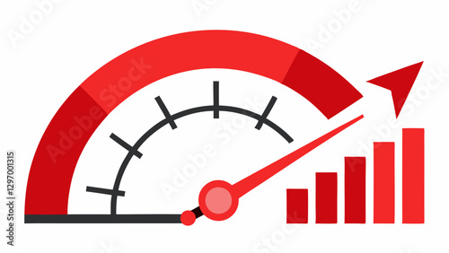 Speedometer A speedometer with a needle in the red zone indicating high speed and urgency juxtaposed against an upward trending stock graph symbolizing fast trading maneuvers for