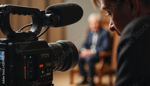 Documentary filming with professional camera and microphone, artistic production