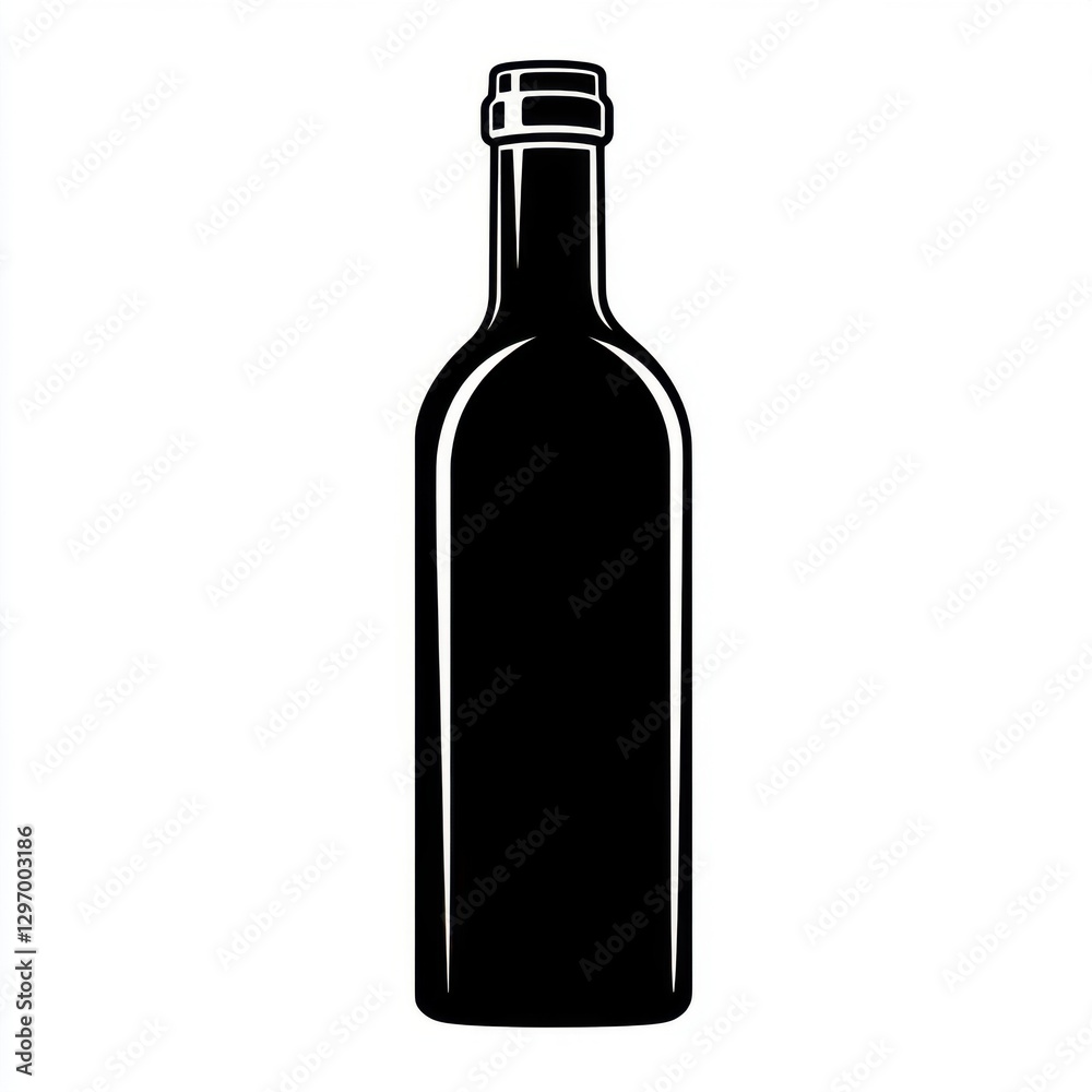Stylized black silhouette of a wine bottle on a clean white background. Stylized black silhouette of a wine bottle on a clean white background.