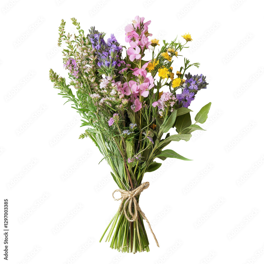 Colorful Wildflower Bouquet with Greenery and Natural Twine Wrap Colorful Wildflower Bouquet with Greenery and Natural Twine Wrap