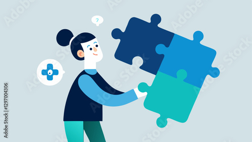 Uncertainty Jigsaw A character trying to fit pieces of a jigsaw puzzle labeled Goals but looking confused and unsure demonstrating the complexity and uncertainty of task