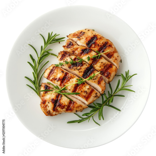 Grilled Chicken Breast with Fresh Rosemary Garnish on Plate