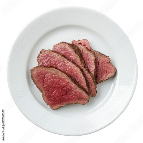 Slices of Juicy Roast Beef on a White Plate Ready to Serve