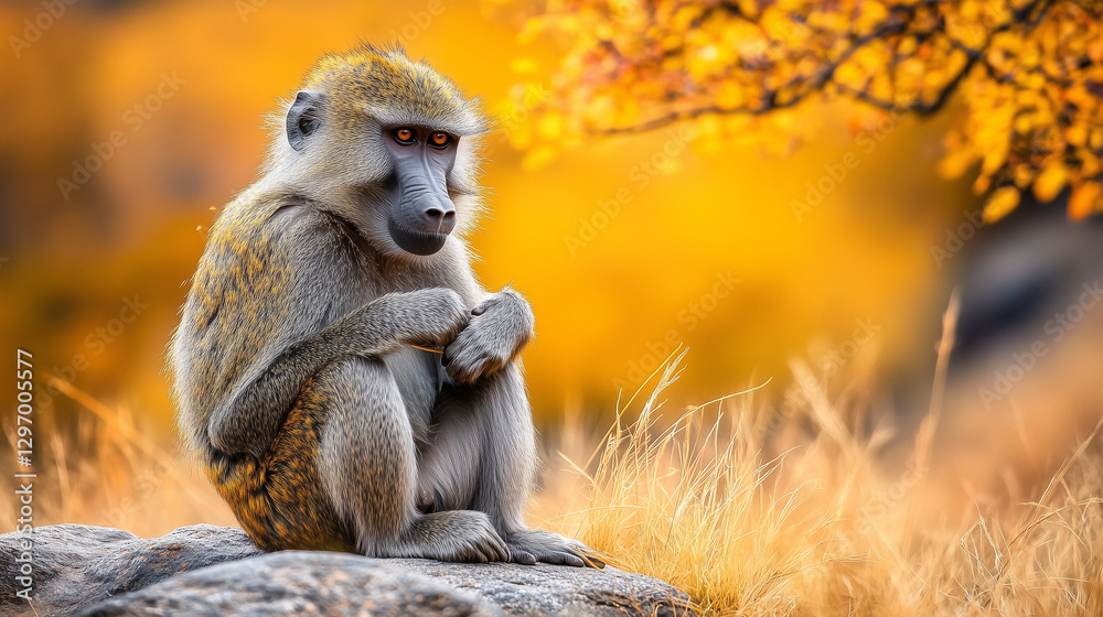 Fototapeta premium サバンナ-ヒヒ(Olive baboon)