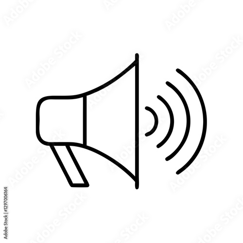 Megaphone emitting sound waves, symbolizes communication and outreach, black outline, modern design