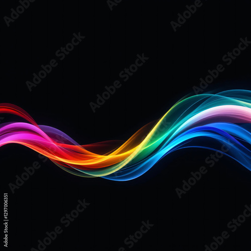 Abstract Colorful Glowing Waves on Black Background for Modern Design