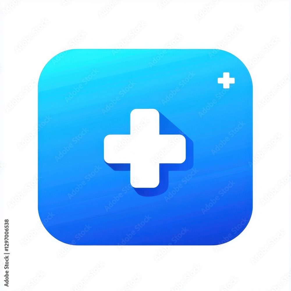 A modern blue app icon featuring a stylized white plus sign, representing health or addition. A modern blue app icon featuring a stylized white plus sign, representing health or addition.