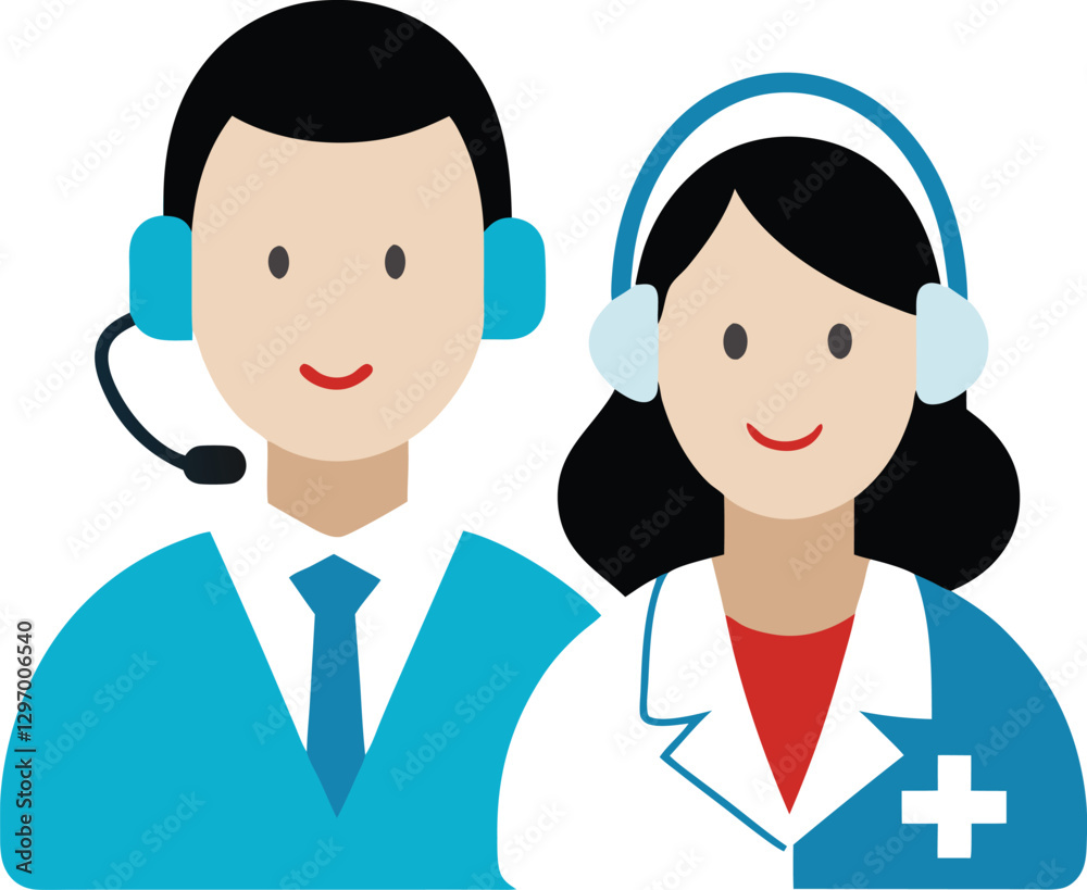 Hospital call center operator and medical doctor smile logo Hospital call center operator and medical doctor smile logo