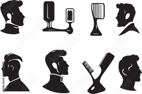 Set of vintage barber shop graphic vector