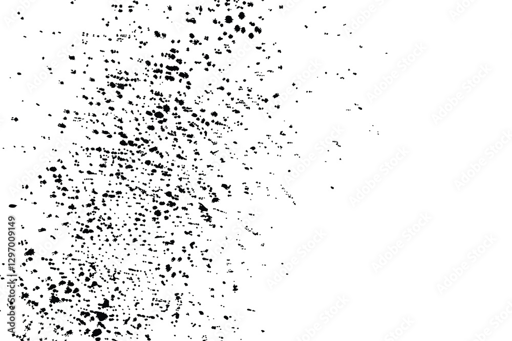 Particles texture, grainy grunge abstract overlay on white background. Liquid spray or drop. Black ink blobs random drop on white background. Splatter of circle shapes for artistic brush. Vector. Particles texture, grainy grunge abstract overlay on white background. Liquid spray or drop. Black ink blobs random drop on white background. Splatter of circle shapes for artistic brush. Vector.