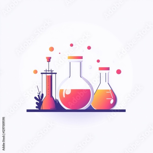 Colorful chemical laboratory flasks with vibrant liquids, showcasing a creative scientific environment.