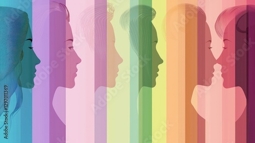 Diverse profiles, rainbow background, unity, tolerance