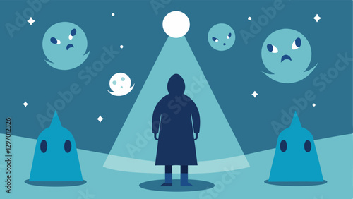 Whispers of Memories A figure surrounded by swirling ghostlike shapes representing intrusive memories while they are focused on a bright light ahead symbolizing hope.