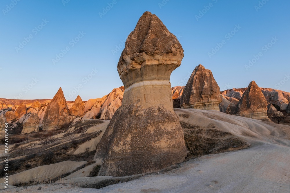 Fototapeta premium Unique rock formations in Cappadocia at sunset.