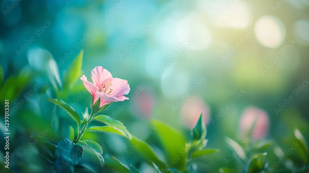 Obraz premium Soft pink flower blossom in vibrant green garden peaceful nature scene leaf plant petal bloom fresh