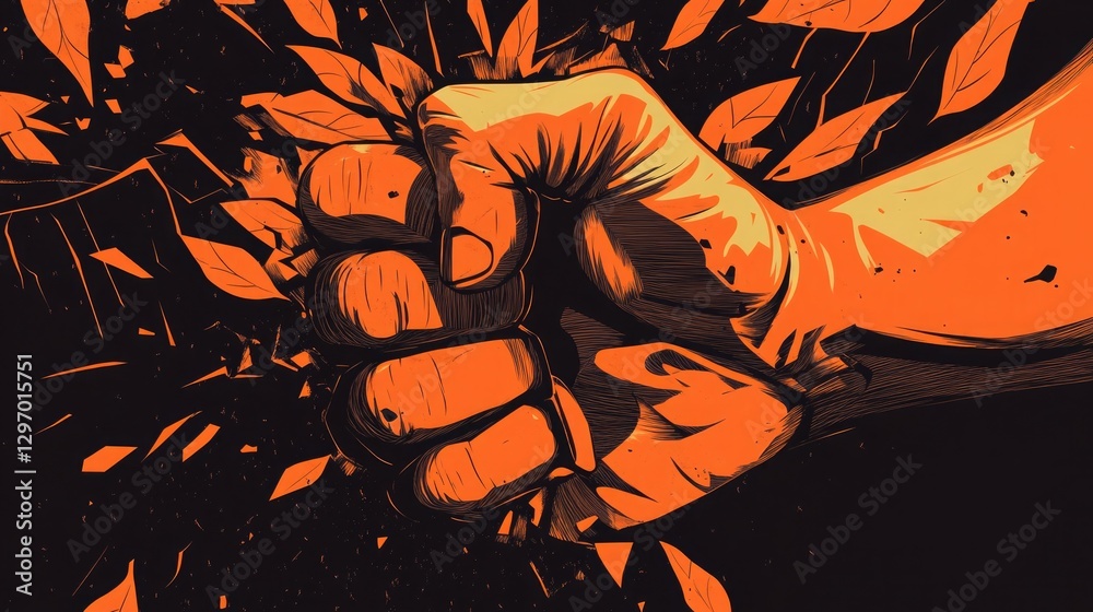 Fist Breaking Through Tobacco Leaf Illustration Fist Breaking Through Tobacco Leaf Illustration
