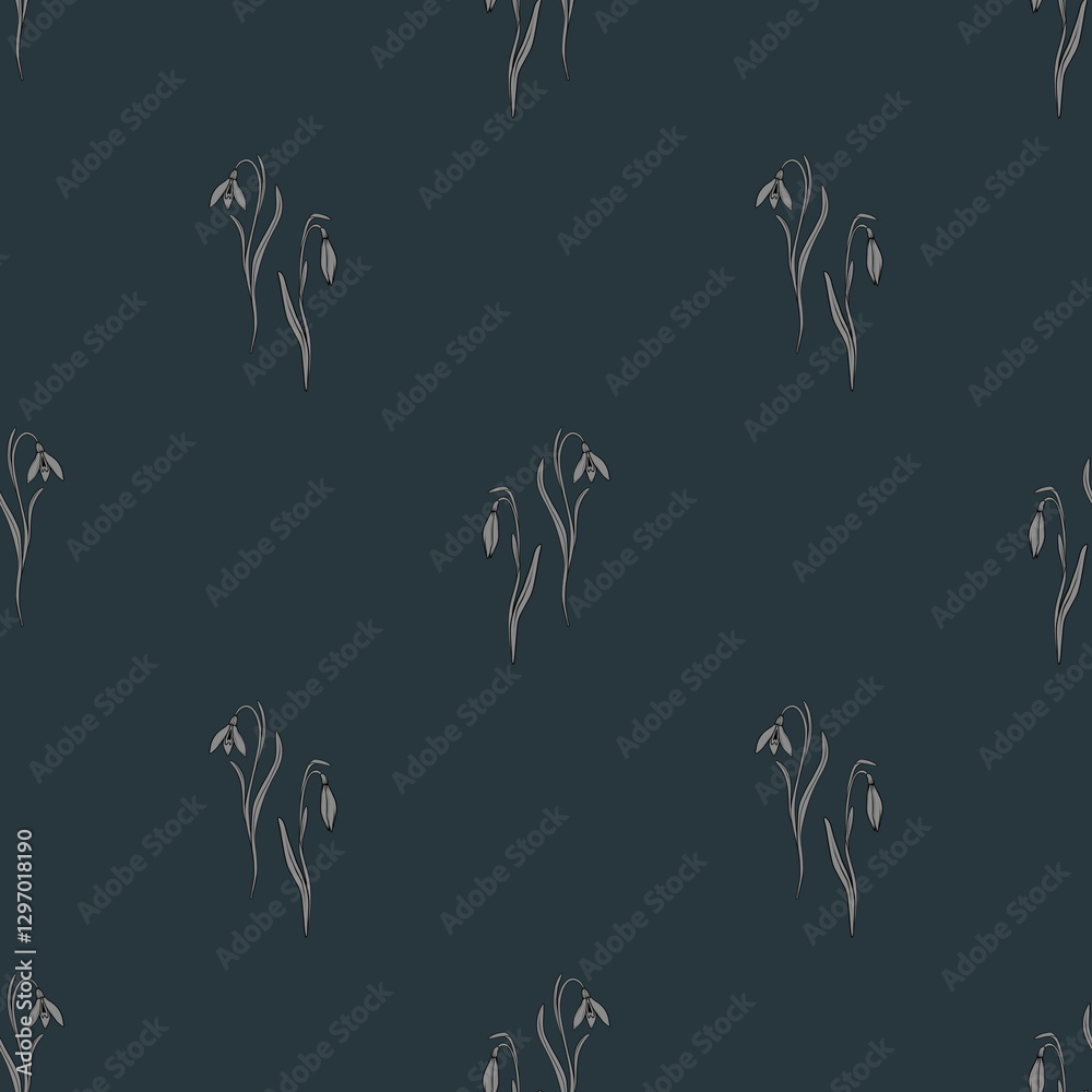 Fototapeta premium Seamless pattern featuring delicate snowdrop flowers in spring colors