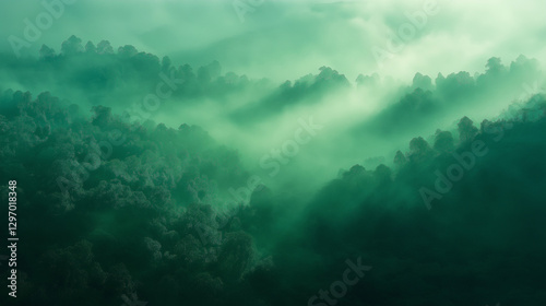 Ethereal Emerald Mist in a Dreamy Green Landscape – Ultra HD 5K Wallpaper.