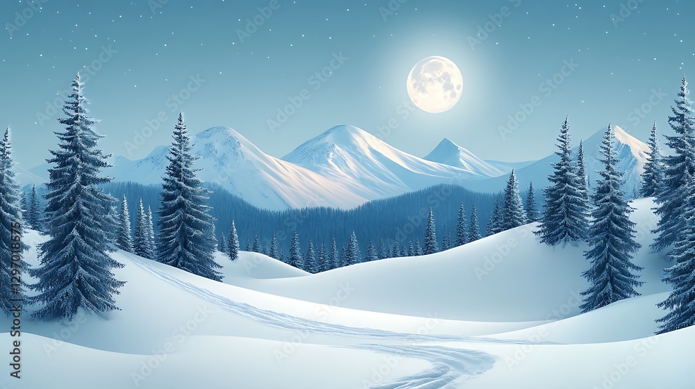 Obraz premium Snowy Mountain Range at Night