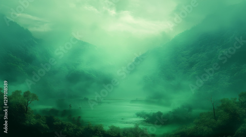 Cinematic Emerald and Teal Mist with Soft Glow – Nature-Inspired Background