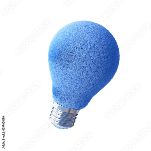 Fluffy lightbulb isolated on white background. 3d design element.