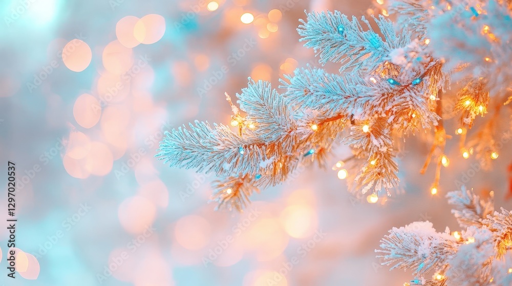 Naklejka premium Dreamy Bokeh Lights with Red and Blue Leaks on Winter Branches