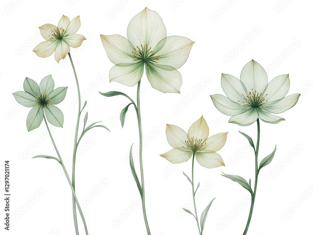 Obraz premium Delicate floral illustrations with soft hues and elegant designs