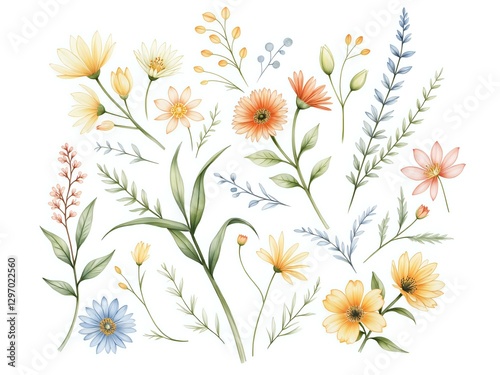 A collection of delicate floral illustrations