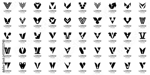 Logos collection with letter V. Geometric abstract logos. Icon design
