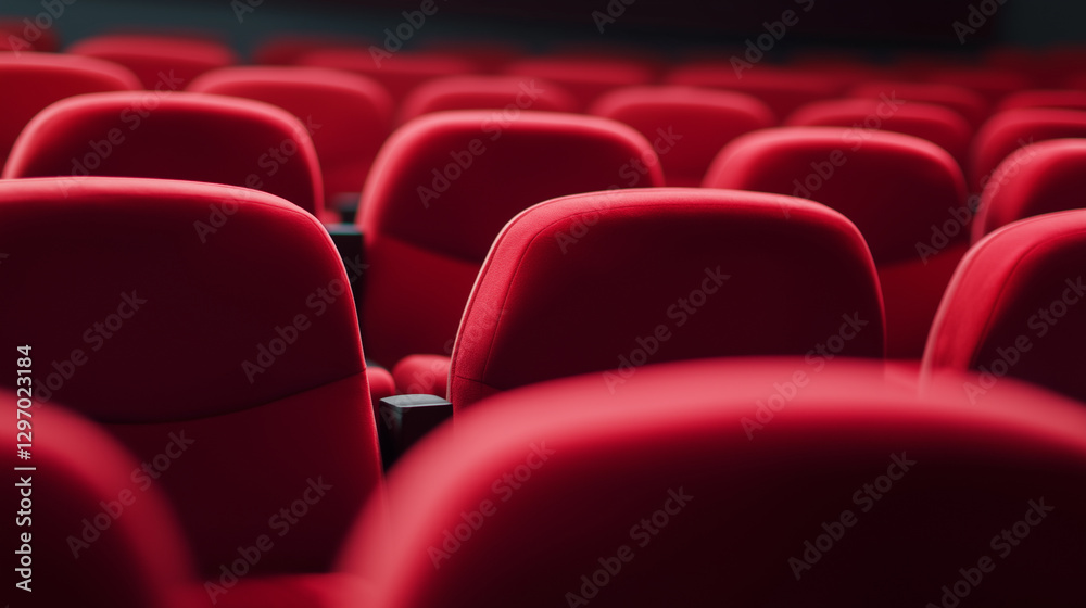 A close-up of empty red theater seats in a cinema hall, creating a sense of anticipation. A close-up of empty red theater seats in a cinema hall, creating a sense of anticipation.