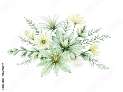 Delicate green floral composition with soft white blooms